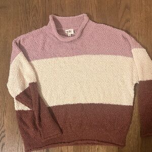 BiBi Colorblock Cowl Neck Sweater in Pink, Cream, and Brown